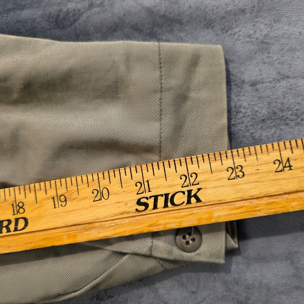 Vintage Co Ltd Olive Green Cotton Safari Trench Coat Leather Trim Size 10 - Picture 8 of 11